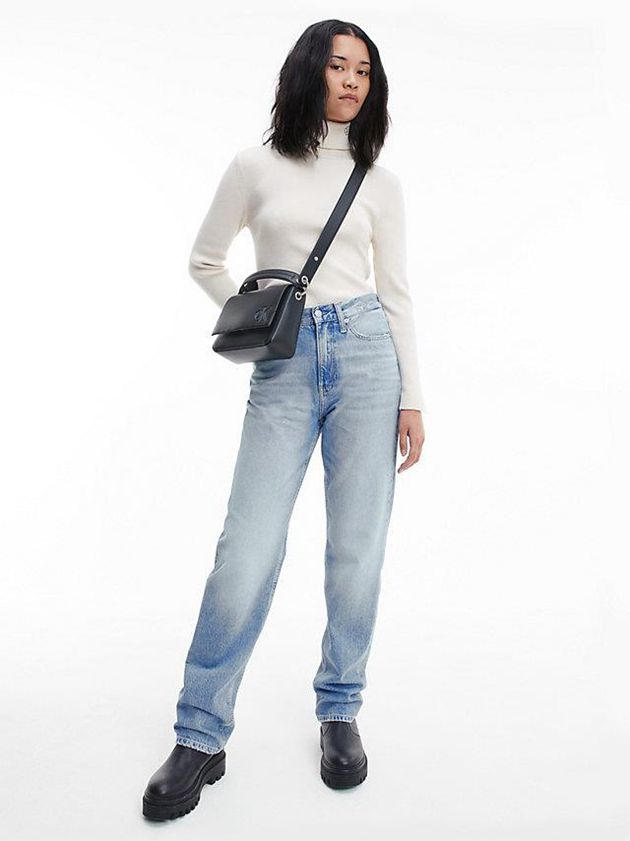 White Calvin Klein Slim Roll Neck Jumper Women Sweater | XRTD-57412