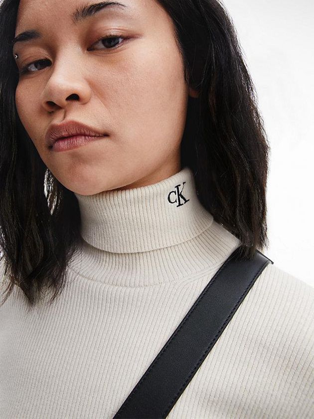 White Calvin Klein Slim Roll Neck Jumper Women Sweater | XRTD-57412