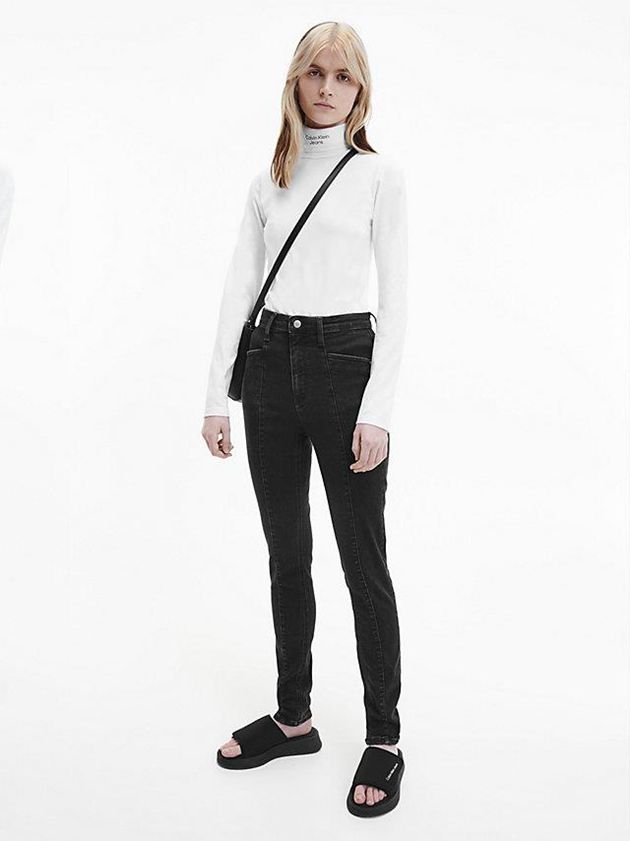 White Calvin Klein Slim Roll Neck Women Top | QWVP-20489