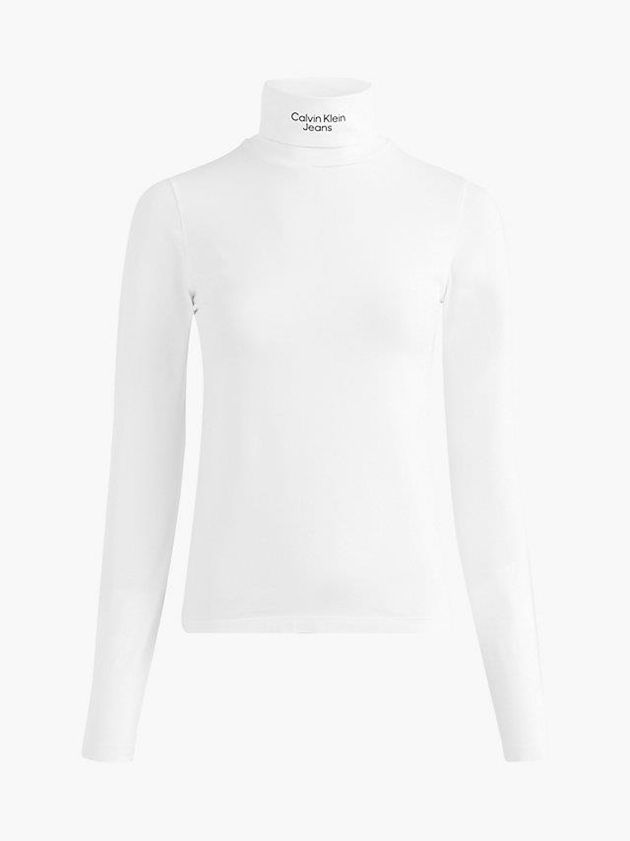 White Calvin Klein Slim Roll Neck Women Top | QWVP-20489