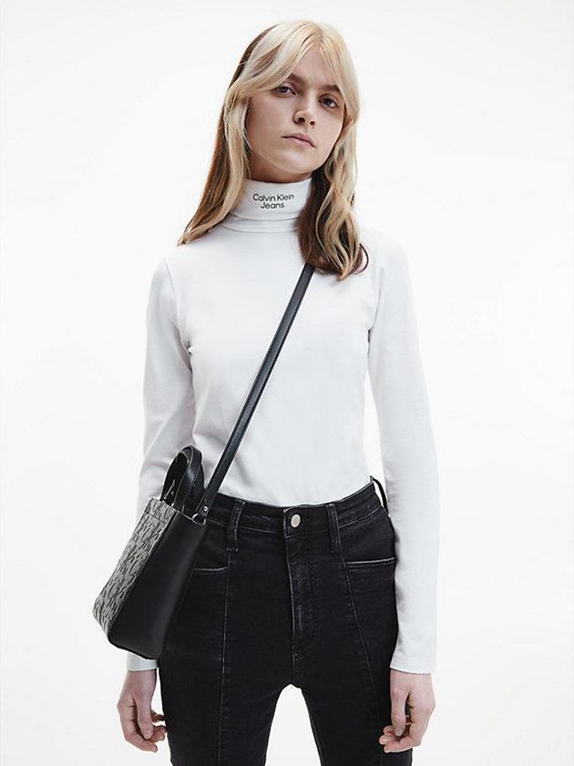 White Calvin Klein Slim Roll Neck Women Top | QWVP-20489