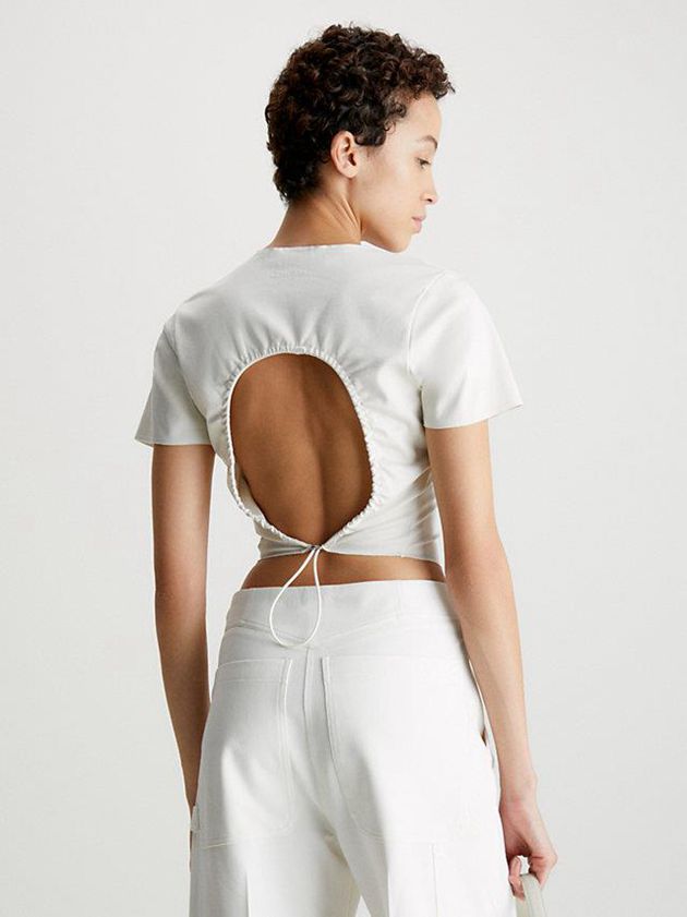 White Calvin Klein Slim Scuba Open Back Women Top | TSFD-05719