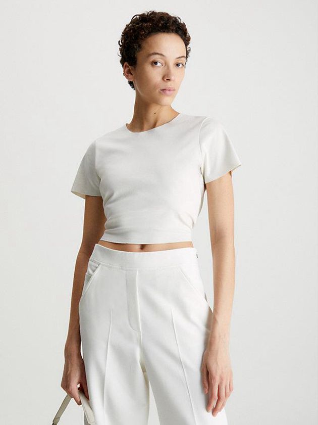 White Calvin Klein Slim Scuba Open Back Women Top | TSFD-05719