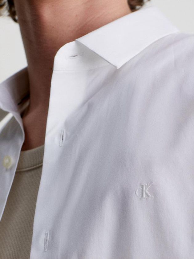 White Calvin Klein Slim Stretch Cotton Men Shirts | GIBJ-63045