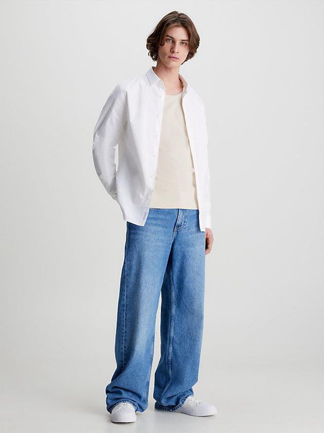 White Calvin Klein Slim Stretch Cotton Men Shirts | GIBJ-63045