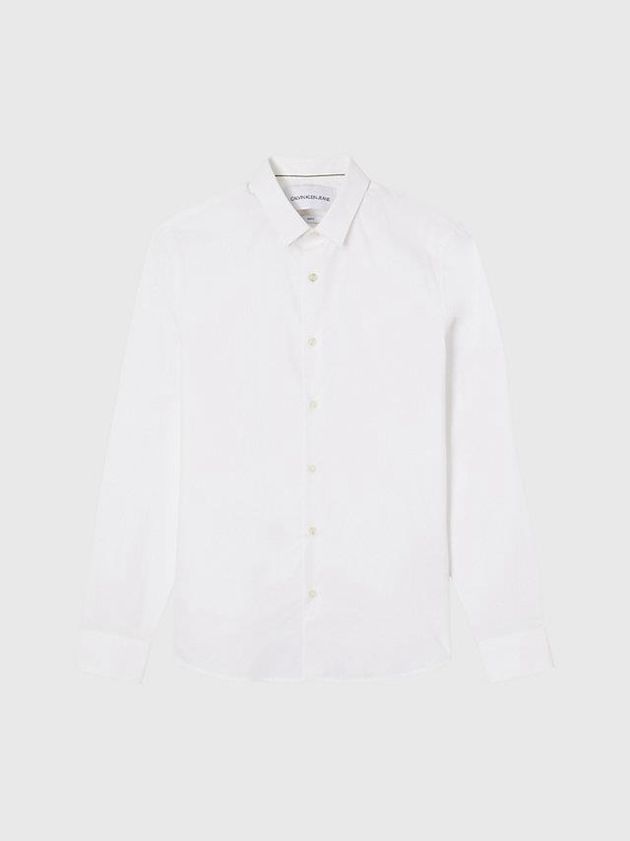 White Calvin Klein Slim Stretch Cotton Men Shirts | GIBJ-63045