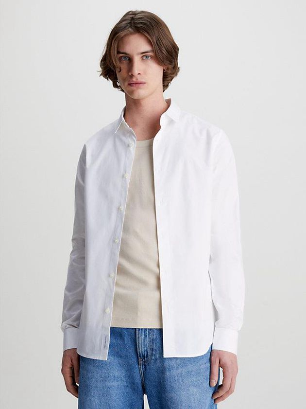 White Calvin Klein Slim Stretch Cotton Men Shirts | GIBJ-63045