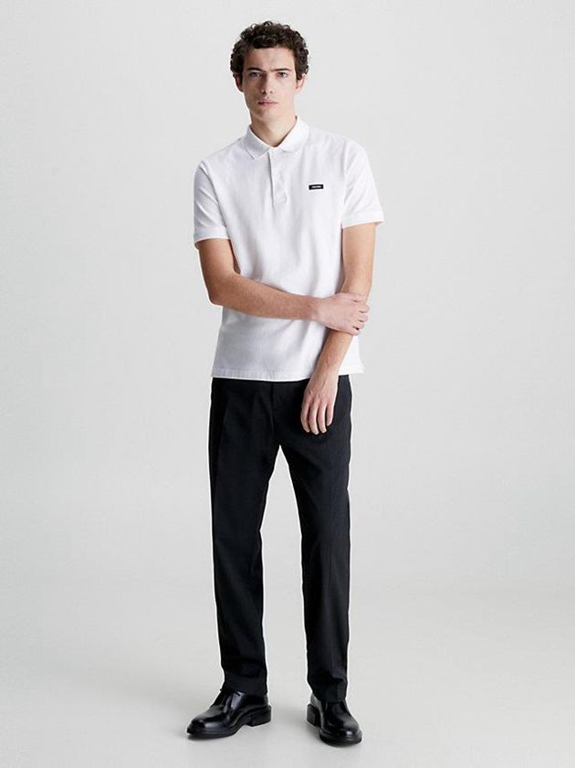 White Calvin Klein Slim Stretch Pique Men Polo Shirt | TZPB-06798