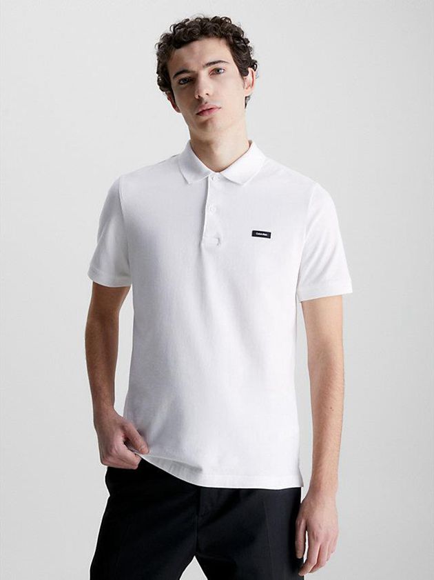 White Calvin Klein Slim Stretch Pique Men Polo Shirt | TZPB-06798