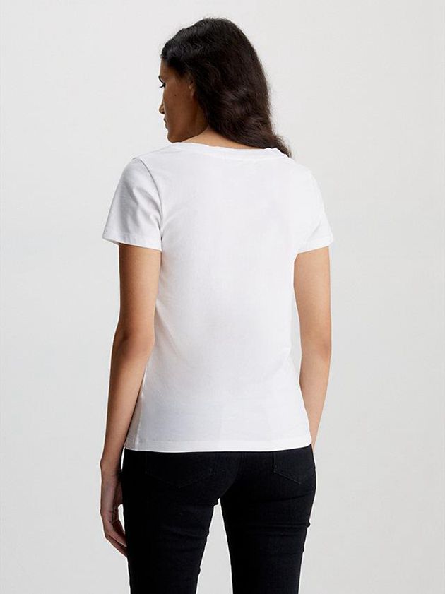 White Calvin Klein Slim V-Neck Women T-Shirt | SVLB-21359