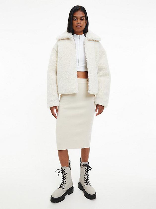 White Calvin Klein Stretch Knit Midi Women Skirt | GWTJ-86219