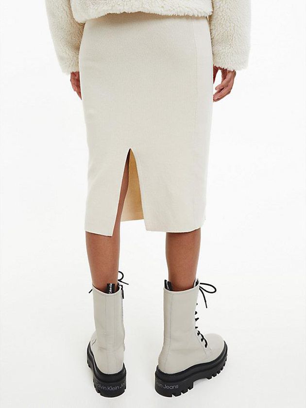 White Calvin Klein Stretch Knit Midi Women Skirt | GWTJ-86219