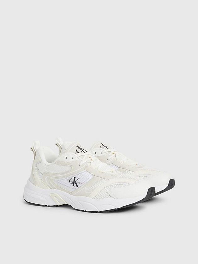 White Calvin Klein Suede And Mesh Men Sneakers | SVEY-95741