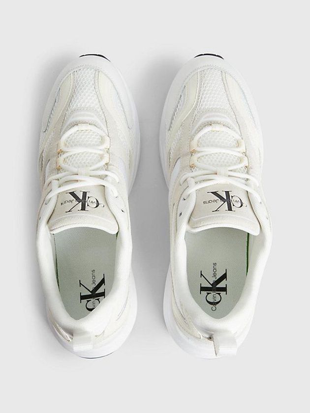 White Calvin Klein Suede And Mesh Men Sneakers | SVEY-95741