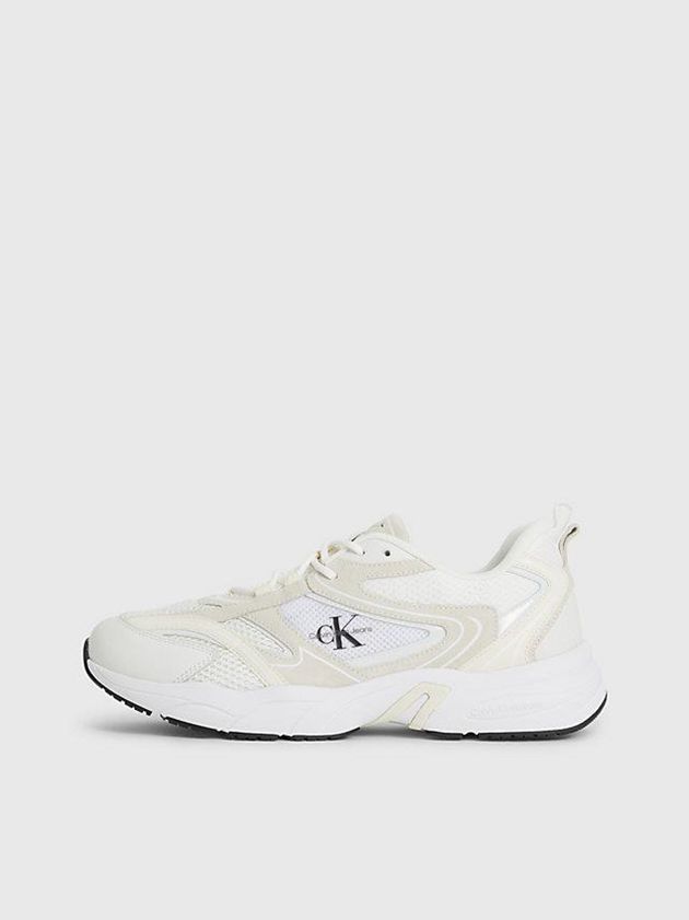 White Calvin Klein Suede And Mesh Men Sneakers | SVEY-95741