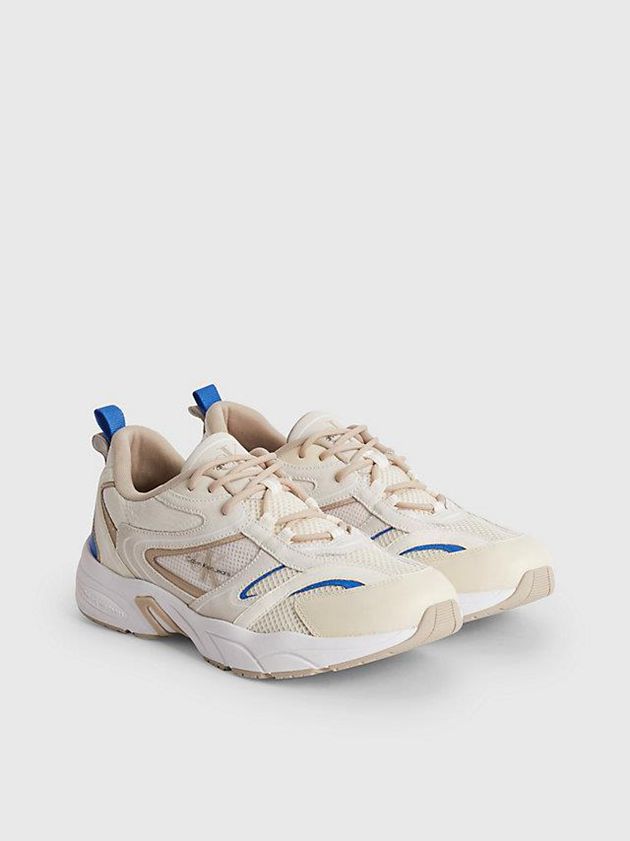 White Calvin Klein Suede And Mesh Men Sneakers | CPNM-80543