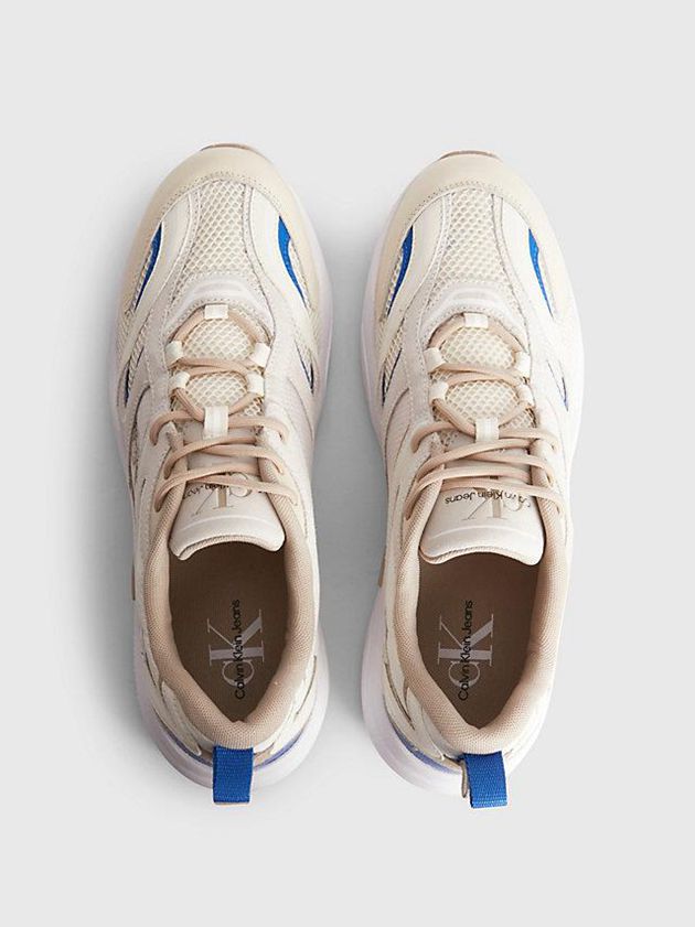 White Calvin Klein Suede And Mesh Men Sneakers | CPNM-80543