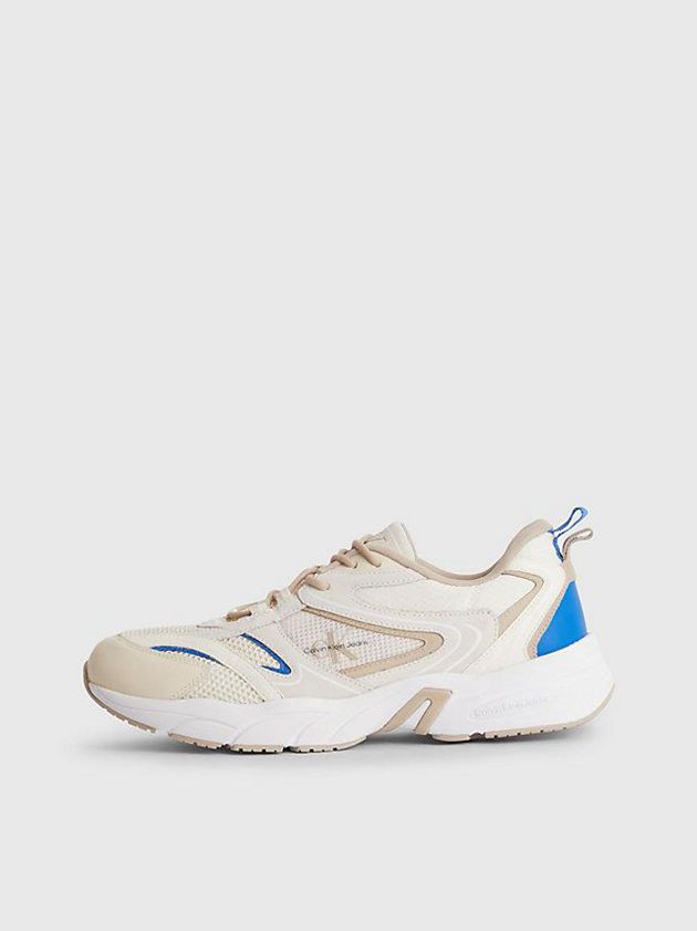 White Calvin Klein Suede And Mesh Men Sneakers | CPNM-80543