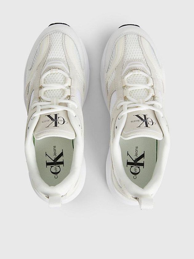 White Calvin Klein Suede And Mesh Women Sneakers | JCRV-14352