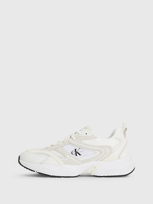 White Calvin Klein Suede And Mesh Women Sneakers | JCRV-14352