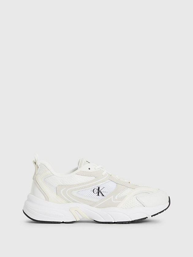 White Calvin Klein Suede And Mesh Women Sneakers | JCRV-14352