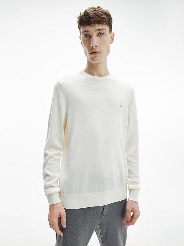 White Calvin Klein Superior Wool Jumper Men Sweater | CFYD-47560