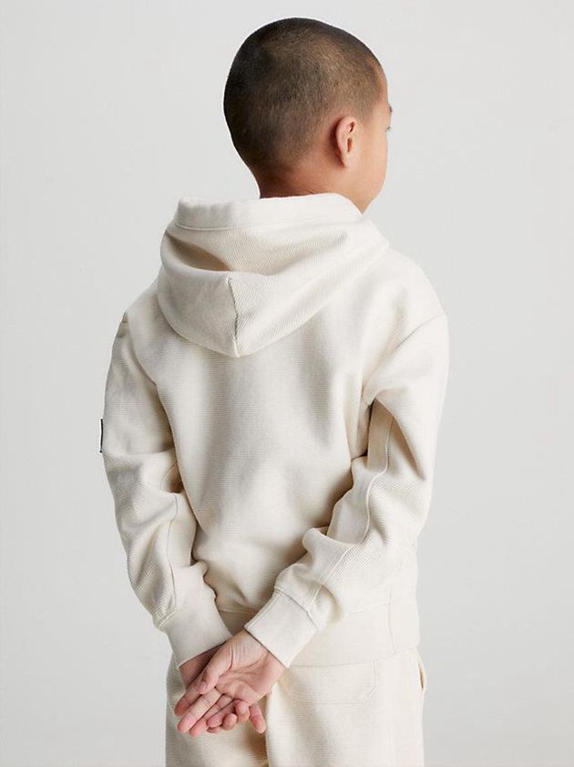 White Calvin Klein Textured Boys's Hoodie | NBFY-10298