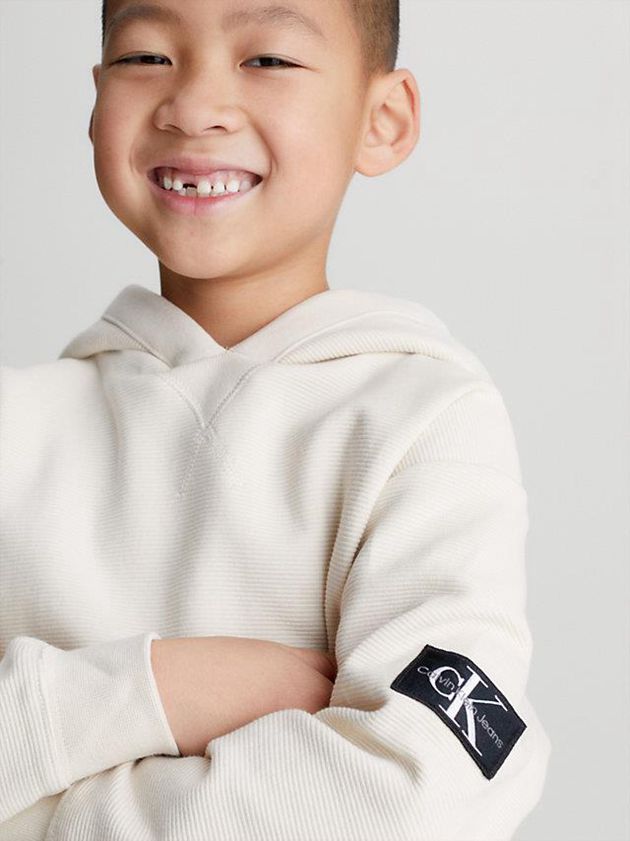 White Calvin Klein Textured Boys's Hoodie | NBFY-10298