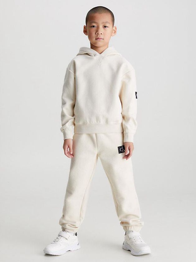 White Calvin Klein Textured Boys's Hoodie | NBFY-10298