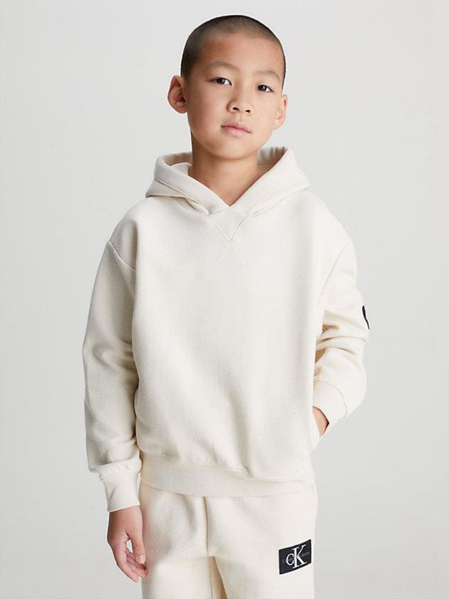 White Calvin Klein Textured Boys\'s Hoodie | NBFY-10298