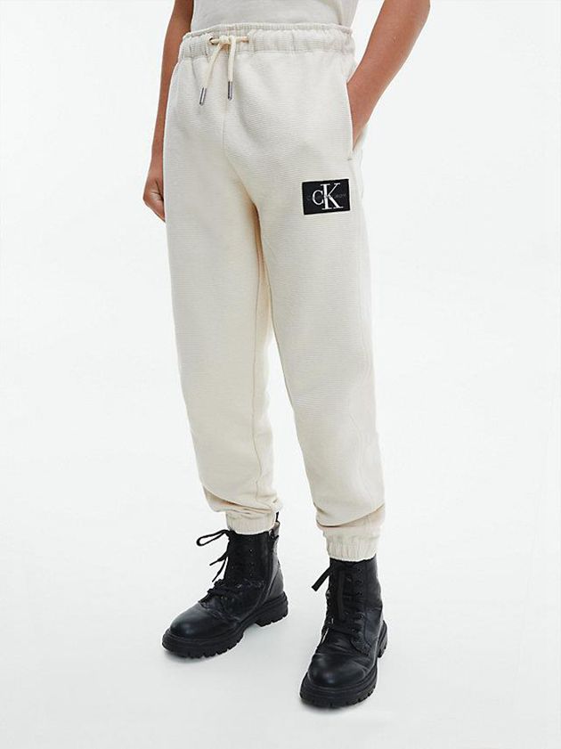 White Calvin Klein Textured Boys\'s Joggers | CUXL-30294