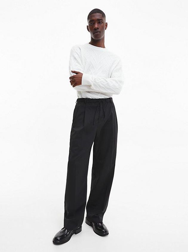 White Calvin Klein Textured Cable Jumper Men Sweater | TVJO-19025
