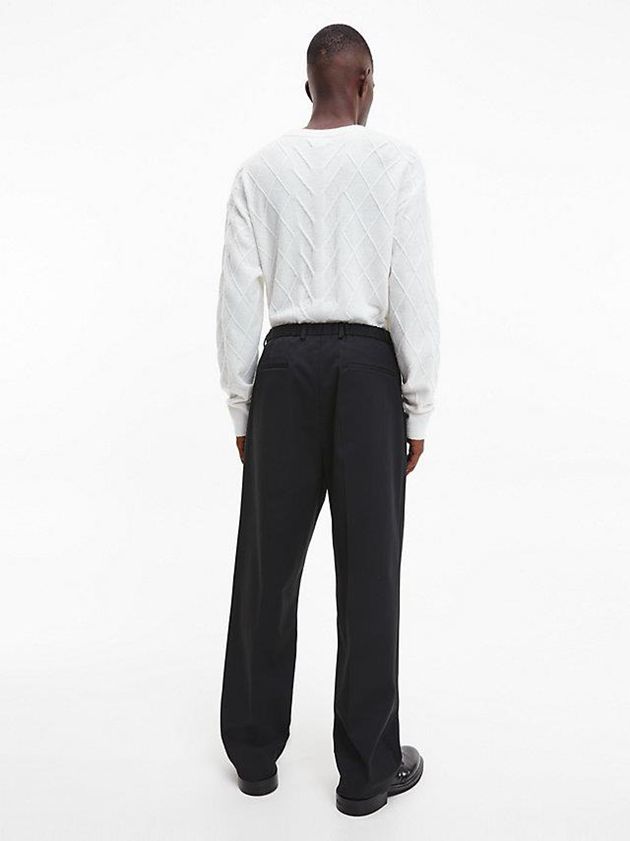 White Calvin Klein Textured Cable Jumper Men Sweater | TVJO-19025