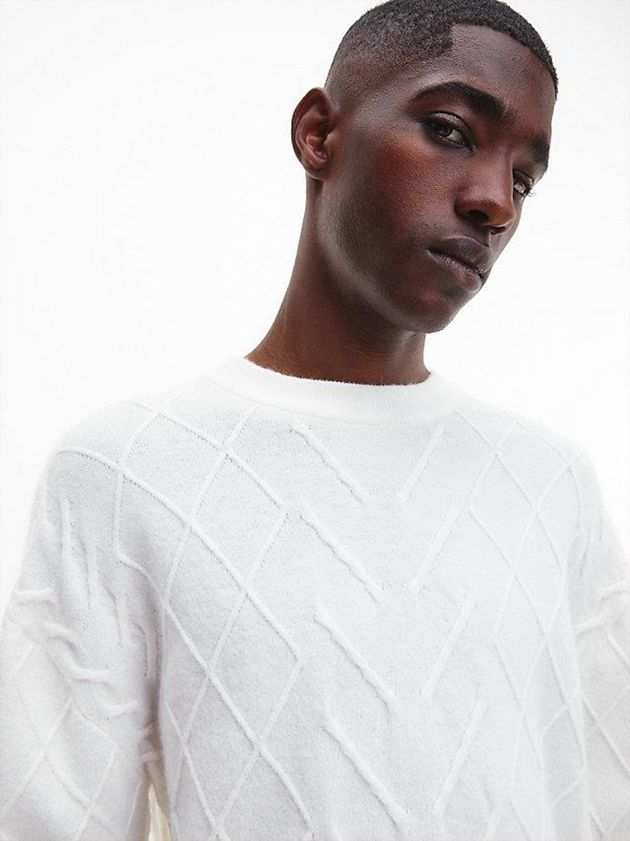 White Calvin Klein Textured Cable Jumper Men Sweater | TVJO-19025