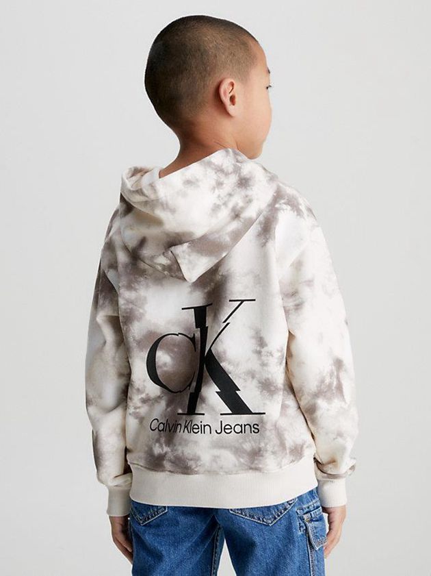 White Calvin Klein Tie Dye Logo Boys's Hoodie | FDYH-73216