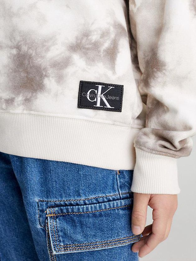 White Calvin Klein Tie Dye Logo Boys's Hoodie | FDYH-73216