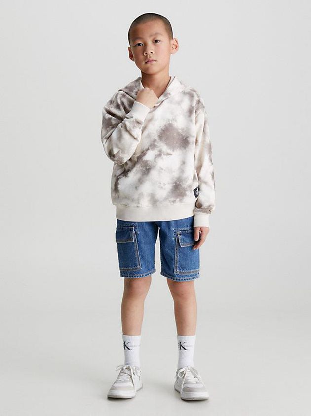 White Calvin Klein Tie Dye Logo Boys's Hoodie | FDYH-73216