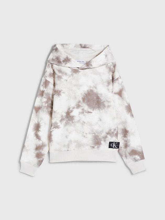 White Calvin Klein Tie Dye Logo Boys's Hoodie | FDYH-73216