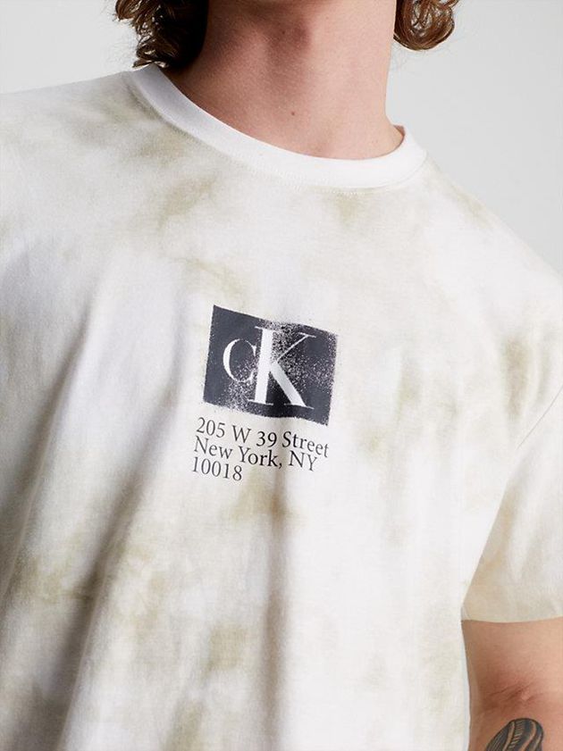 White Calvin Klein Tie Dye Monogram Men T-Shirt | HRVO-43980