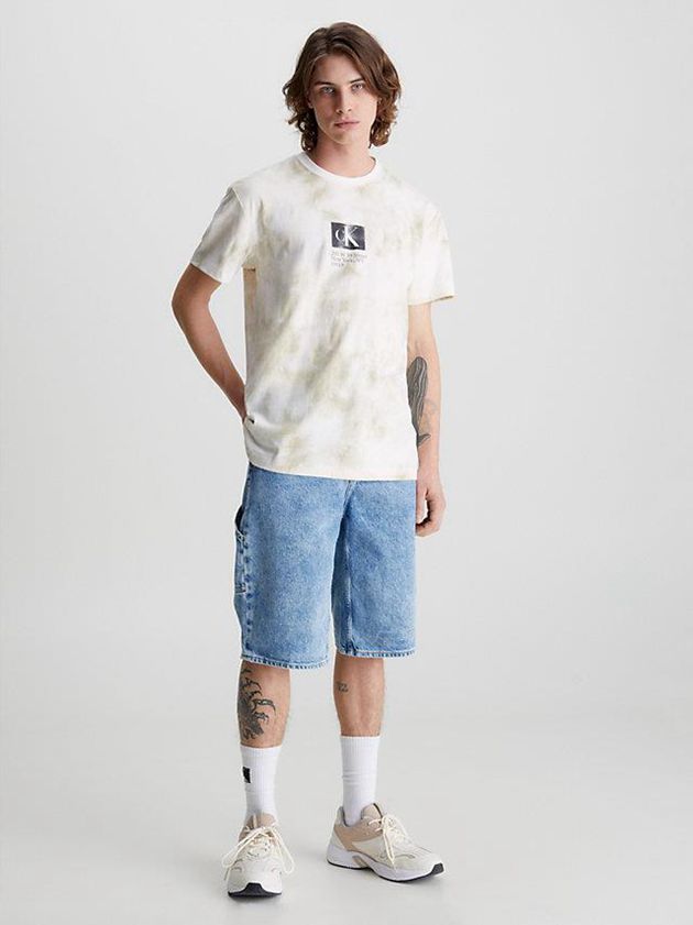 White Calvin Klein Tie Dye Monogram Men T-Shirt | HRVO-43980