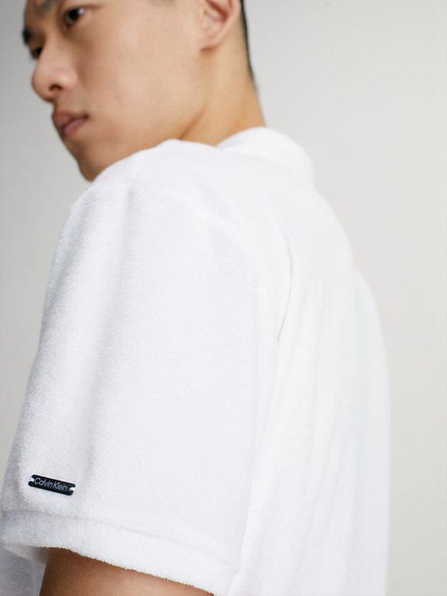 White Calvin Klein Towelling Beach Men Polo Shirt | EXIQ-67908