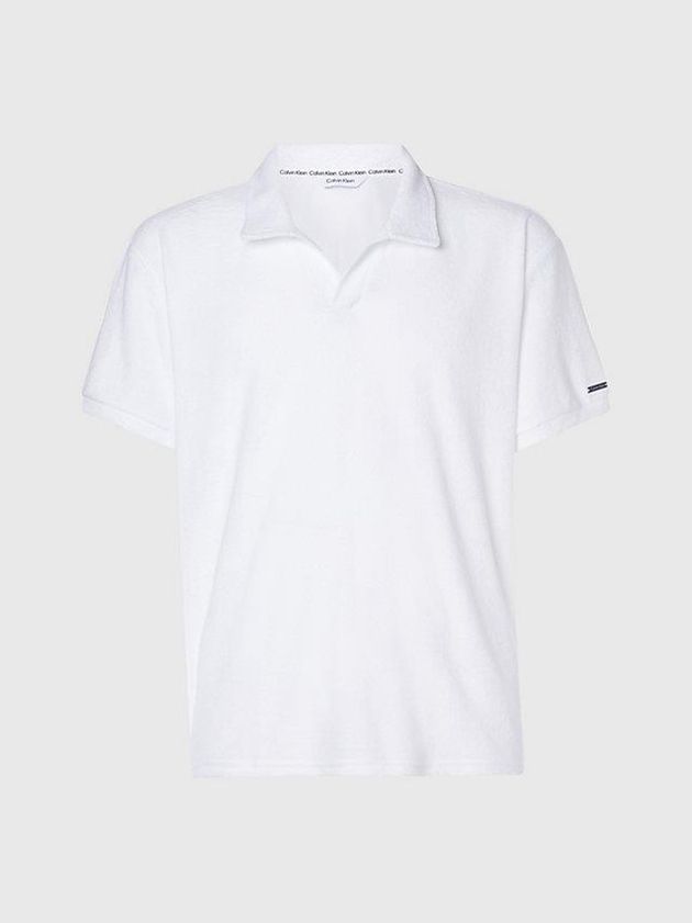 White Calvin Klein Towelling Beach Men Polo Shirt | EXIQ-67908