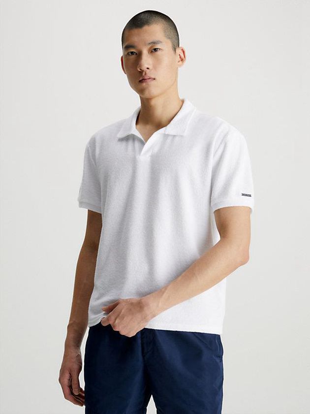 White Calvin Klein Towelling Beach Men Polo Shirt | EXIQ-67908