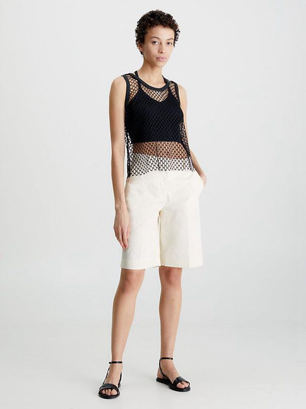 White Calvin Klein Twill Women Shorts | RGTY-06271