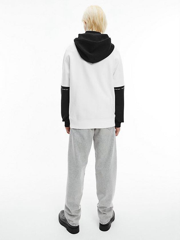 White Calvin Klein Two-Tone Repeat Logo Men Hoodie | HKMS-98261