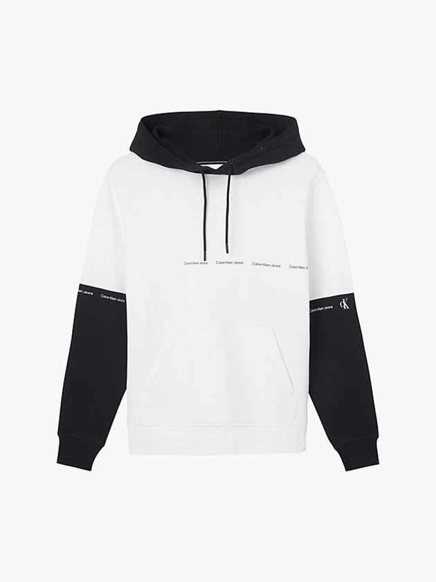 White Calvin Klein Two-Tone Repeat Logo Men Hoodie | HKMS-98261