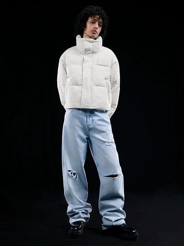 White Calvin Klein Unisex Cropped Puffer Women Jacket | AGTE-63405