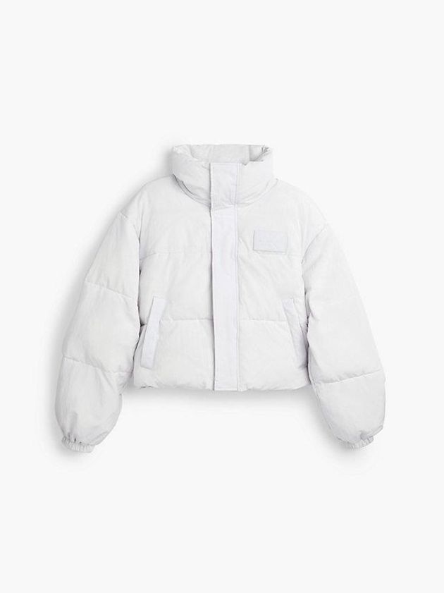 White Calvin Klein Unisex Cropped Puffer Women Jacket | AGTE-63405