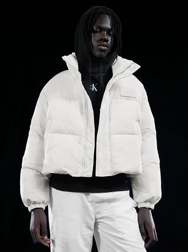 White Calvin Klein Unisex Cropped Puffer Women Jacket | AGTE-63405
