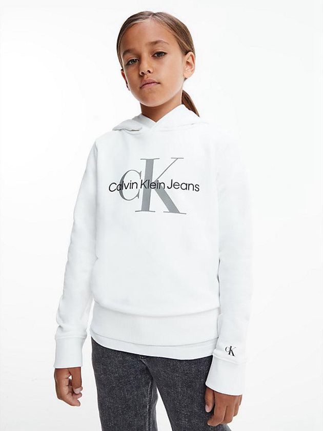 White Calvin Klein Unisex Logo Boys's Hoodie | AUND-87439